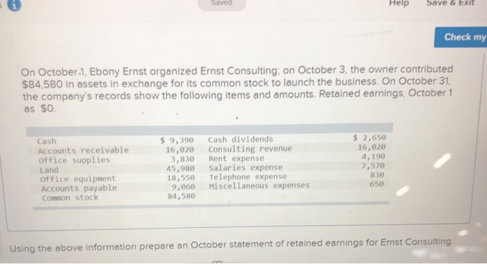  Saved Help Save & Exit Check my On October 1, Ebony