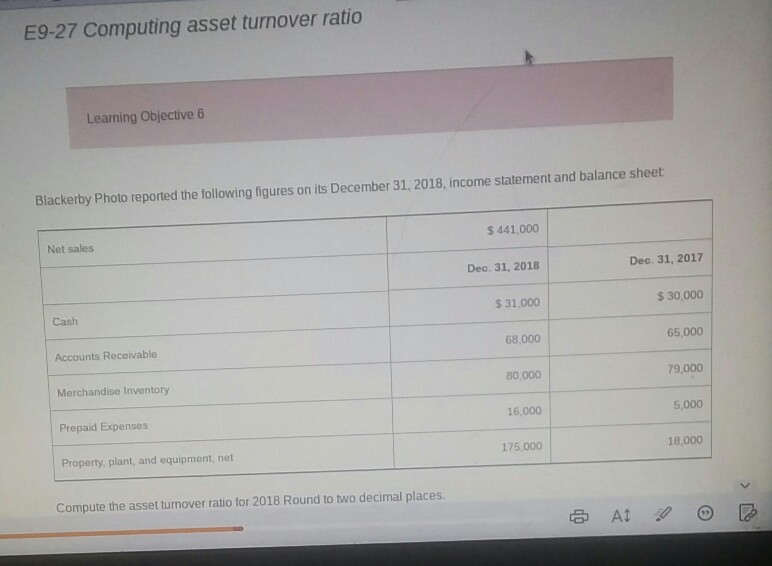  please help! E9-27 Computing asset turnover ratio Learning Objective 6 Blackerby