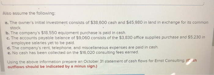 October 31, the company's records show the following items and amounts, Retained