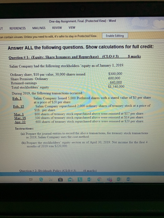  One-day Assignment. Final. (Protected View) - Word REVIEW VIEW JT REFERENCES