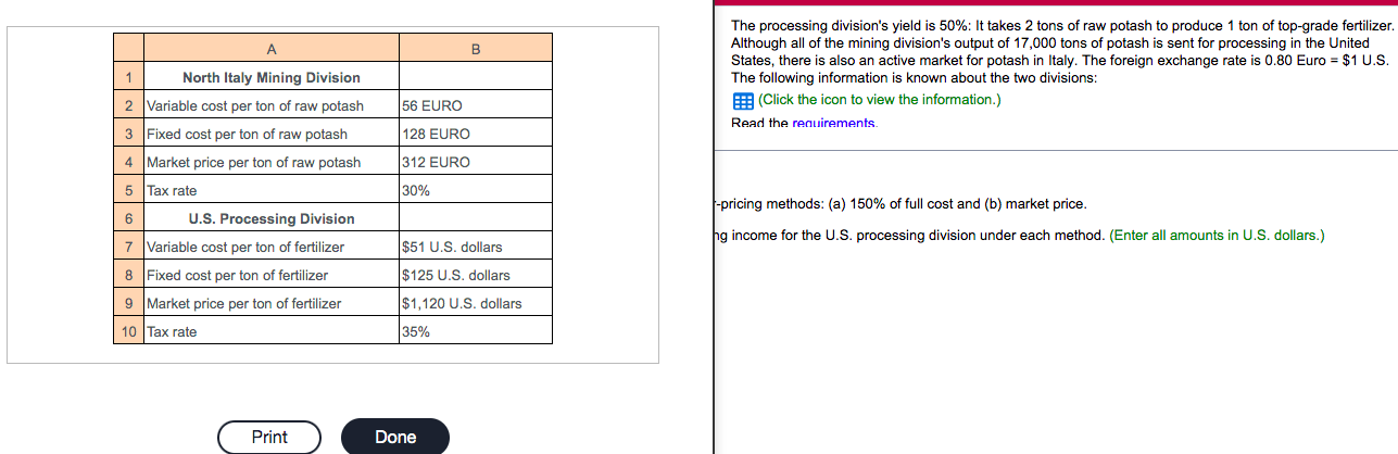 B The processing division's yield is 50%: It takes 2 tons