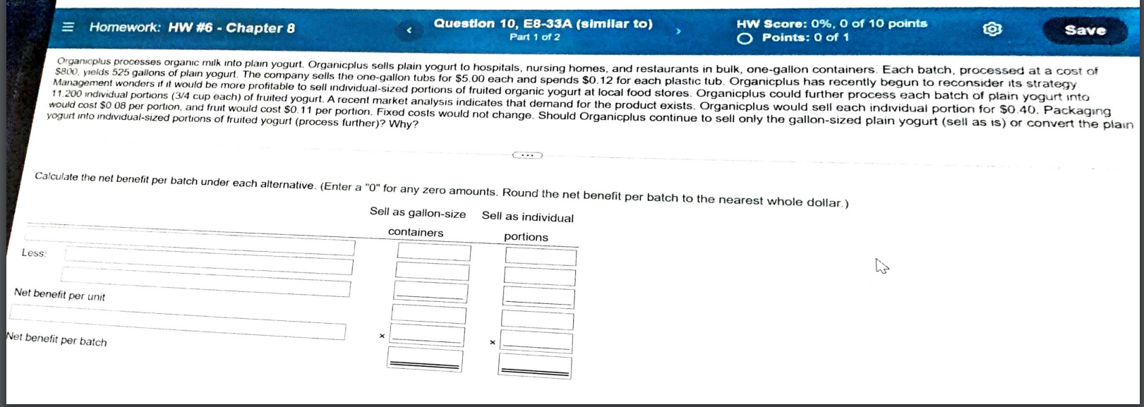  Homework: HW #6 - Chapter 8 Question 10, E8-33A (similar to)