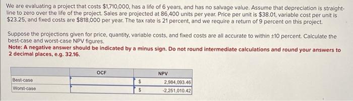  We are evaluating a project that costs $1,710,000, has a life