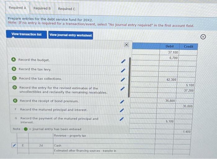 for the debt service fund for 202. Note: If no entry is