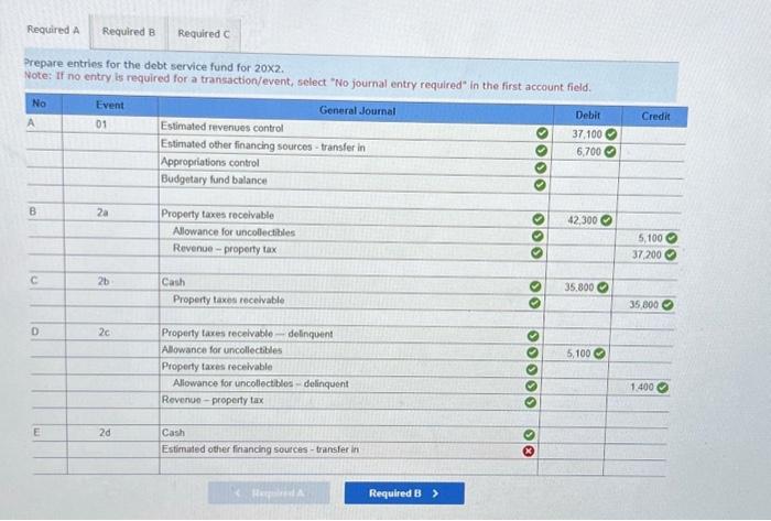 account field. Prepare entries for the debt service fund for 202. Note: