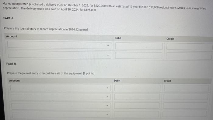 please help will thumbs up Marks Incorporated purchased a delivery truck on