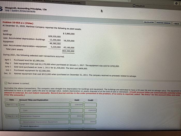  Problem 10-05A a-c O w Wiley FLUS Help System Announcements ,