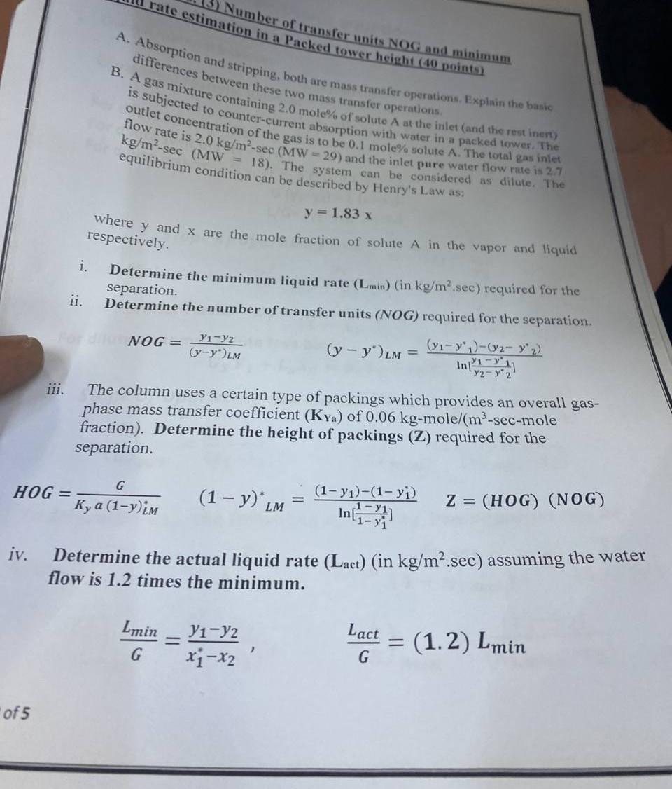  in a Packed tower units NOC; and minimum B. A gas