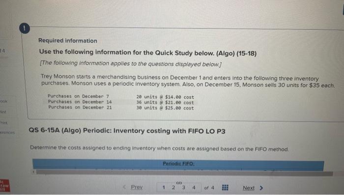  Required information Use the following information for the Quick Study below.