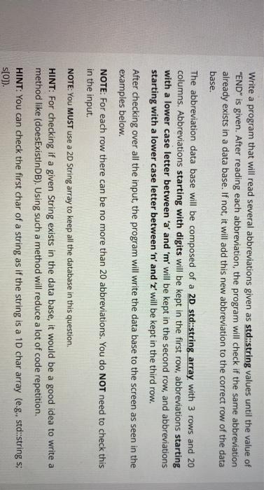 using c++ Write a program that will read several abbreviations given as