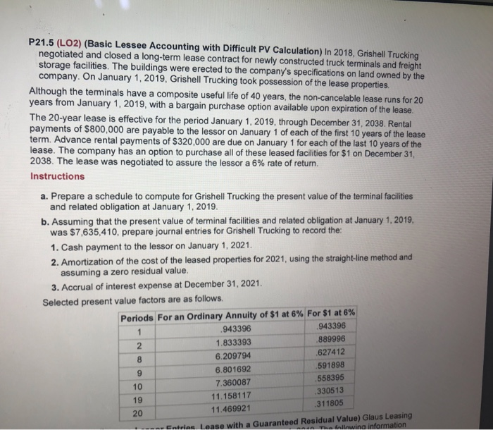  P21.5 (LO2) (Basic Lessee Accounting with Difficult PV Calculation) In 2018,