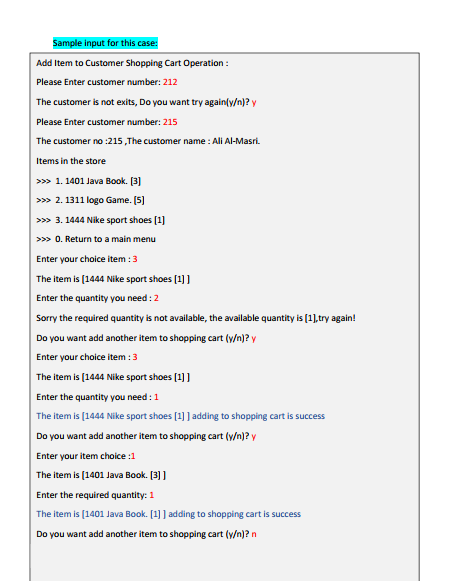 purchase. A customer can add items to the cart, remove them, empty