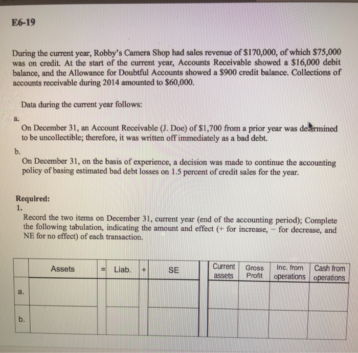  E6-19 During the current year, Robby's Camera Shop had sales revenue