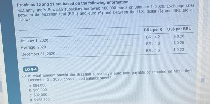  Problems 20 and 21 are based on the following information. McCarthy,