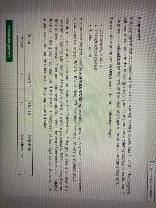  LT Immersive Reader Assignment Write a program that calculates the ticket