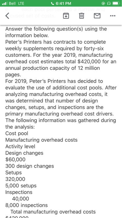  .. Bell LTE 6:41 PM Answer the following question(s) using the