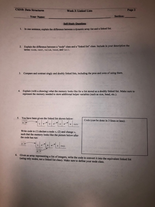 1 Your Name: Section: Participation Ouestions 1. Given the Node class definition