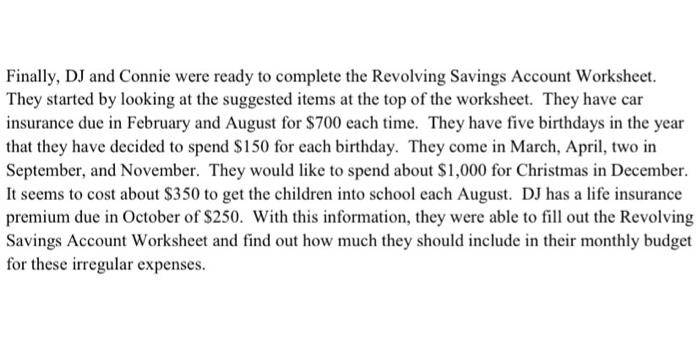 DJ and Connie Richards wanted to complete a Net Worth Statement, an