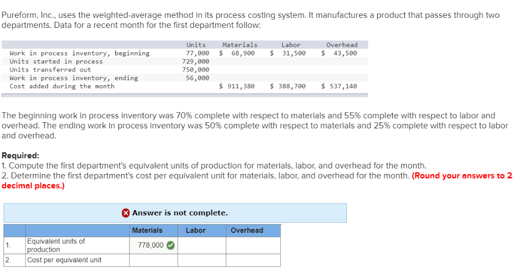  Pureform, Inc., uses the weighted-average method in its process costing system.