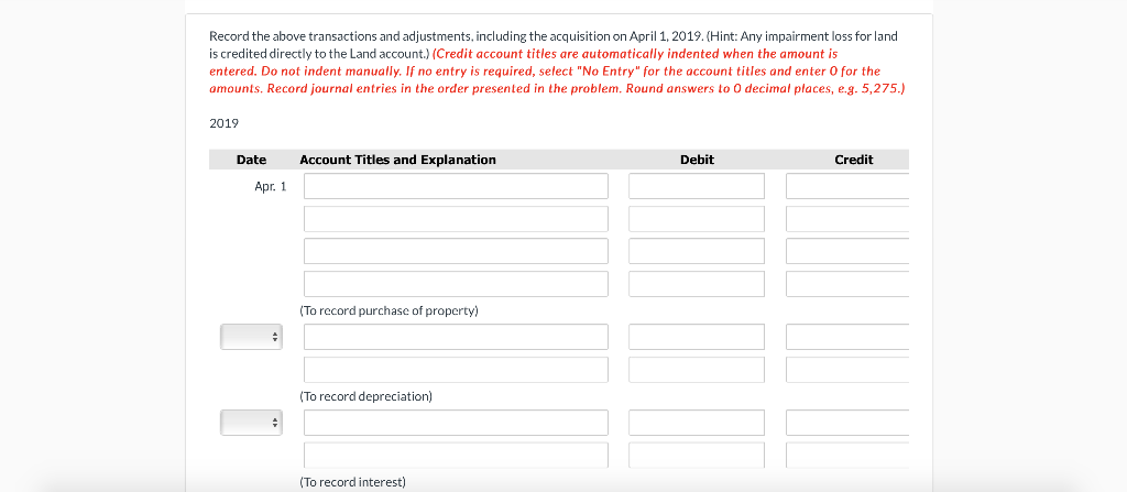 in Progress Sandhill Company purchased land and a building on April 1,