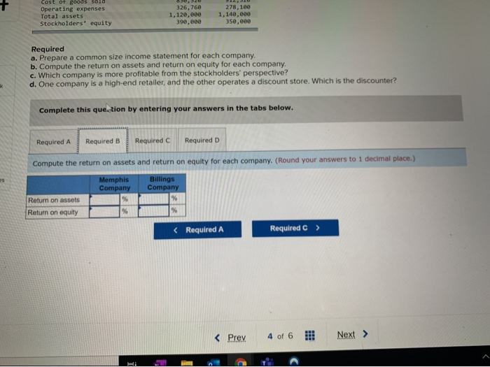 Memphis and Billings companies: Sales Cost of goods sold Operating expenses Total