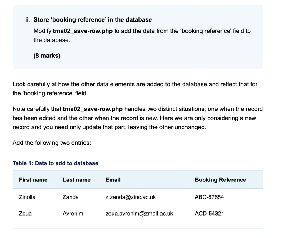  Please edit the following code in php: Executing: Saving data from