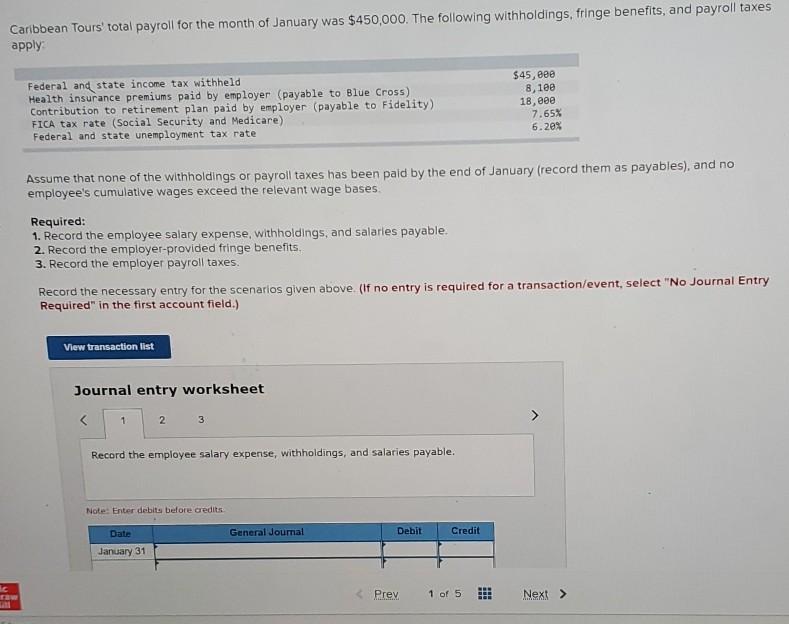 Can someone complete 1 - 3 Caribbean Tours' total payroll for