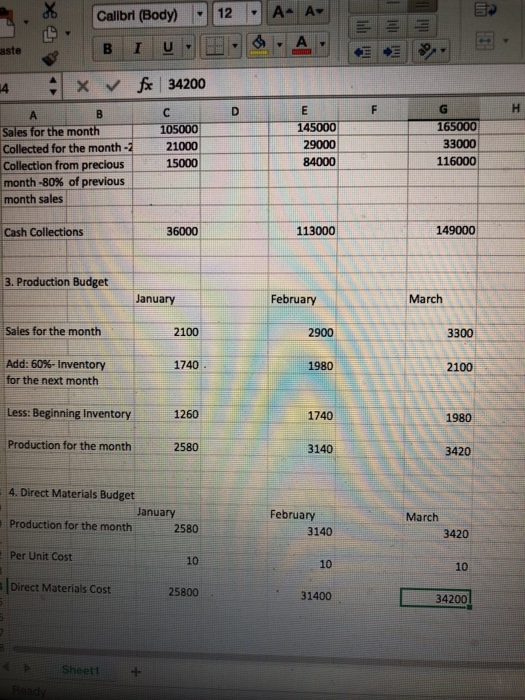 2,900 units; March: 3,300 units; April: 3,500 units. The unit sales price