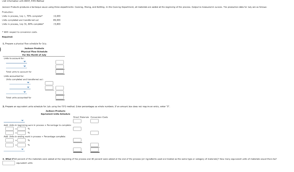  Unit Information with BWIP, FIFO Method Jackson Products produces a barbeque