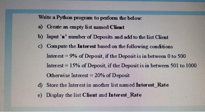  Write a Python program to perform the below. a) Create an