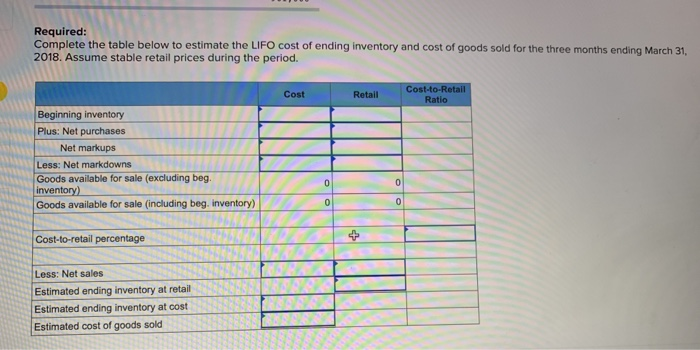 Retail inventory method; LIFO [LO9-3] 0.5 points Crosby Company owns a chain