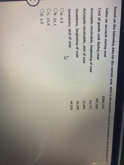  Based on the following data for the current year, what is