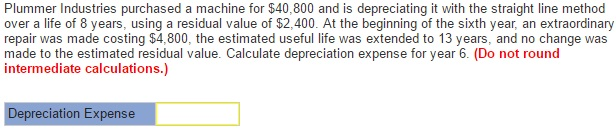  Plummer Industries purchased a machine for $40, 800 and is depreciating