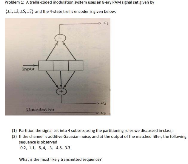  Problem 1: A trellis-coded modulation system uses an 8-ary PAM signal