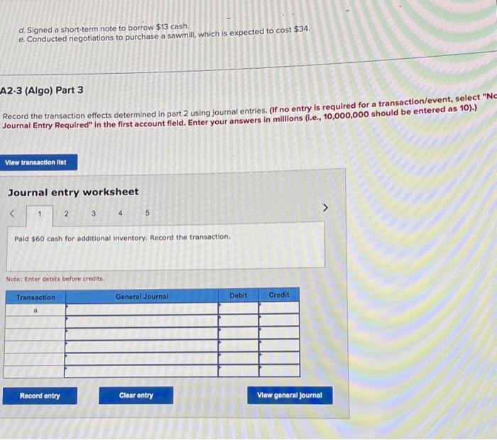 (Algo) Recording Transactions (in a Journal and T-Accounts); Preparing and Interpreting the