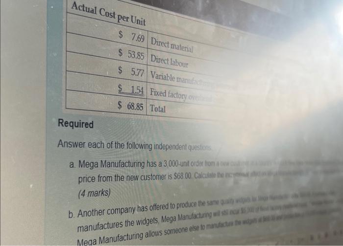  Actual Cost per Unit $ 7.69 Direct material $ 53.85 Direct