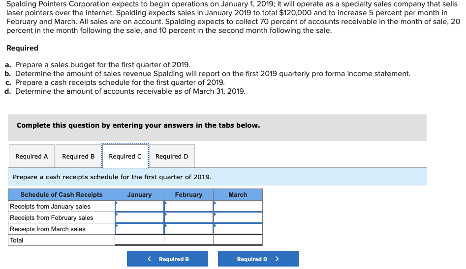 over the Internet. Spalding expects sales in January 2019 to total $120,000
