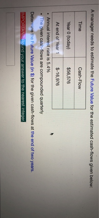  A manager needs to estimate the Future Value for the estimated