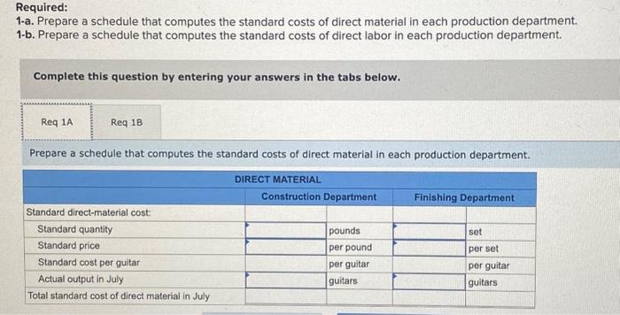 manufactures guitars. The company uses a standard, job-order cost-accounting system in two