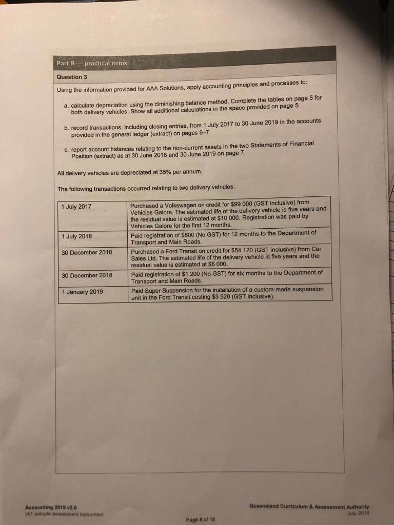  Part B - practical items Question 3 Using the information provided