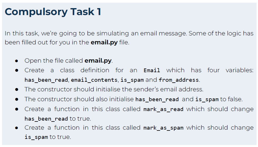 Intro to OOP Hi there, Please help . Please can you wrote