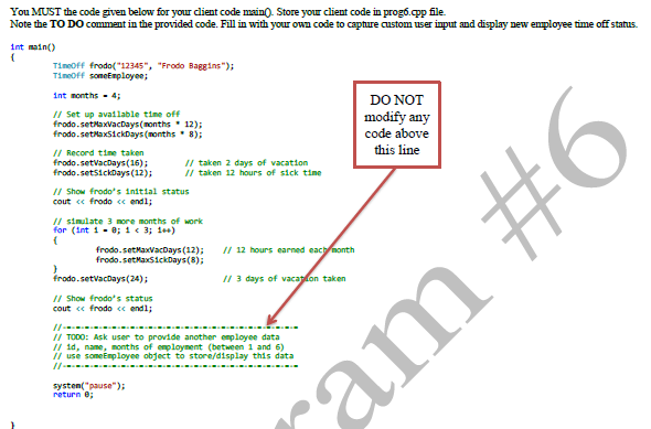 classes, NumDays and TimeOff These classes will then be used in client