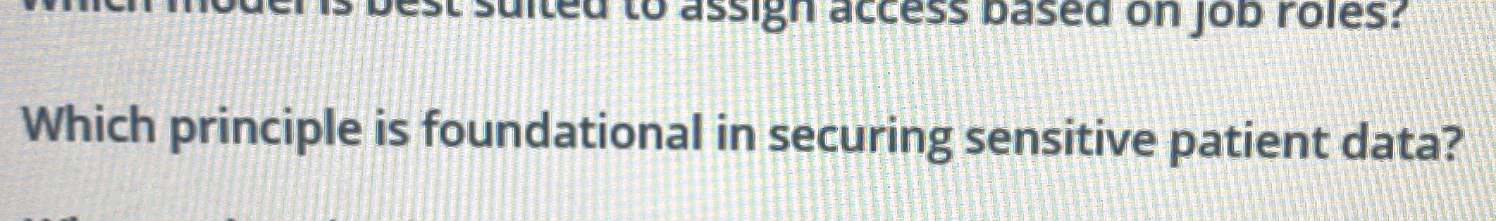  Which principle is foundational in securing sensitive patient data? 