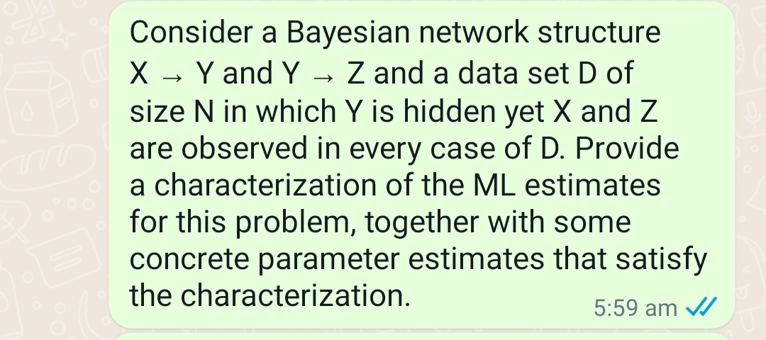  Consider a Bayesian network structure xY and YZ and a data