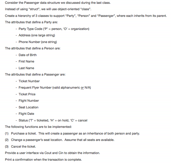 Consider the Passenger data structure we discussed during the last class.