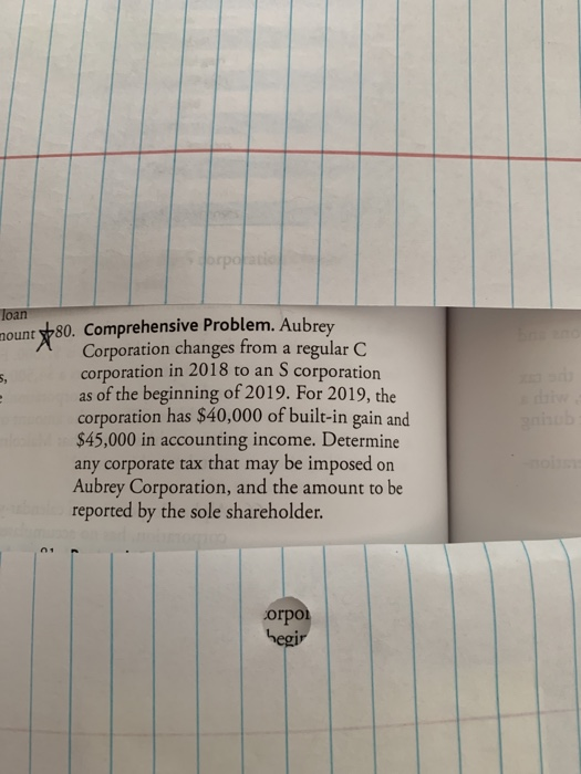  Torpola Joan mount $80. Comprehensive Problem. Aubrey Corporation changes from a