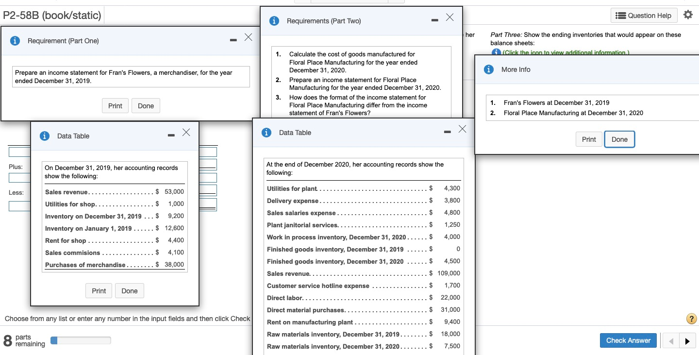  P2-58B (book/static) Question Help 0 Requirements (Part Two) her i Requirement