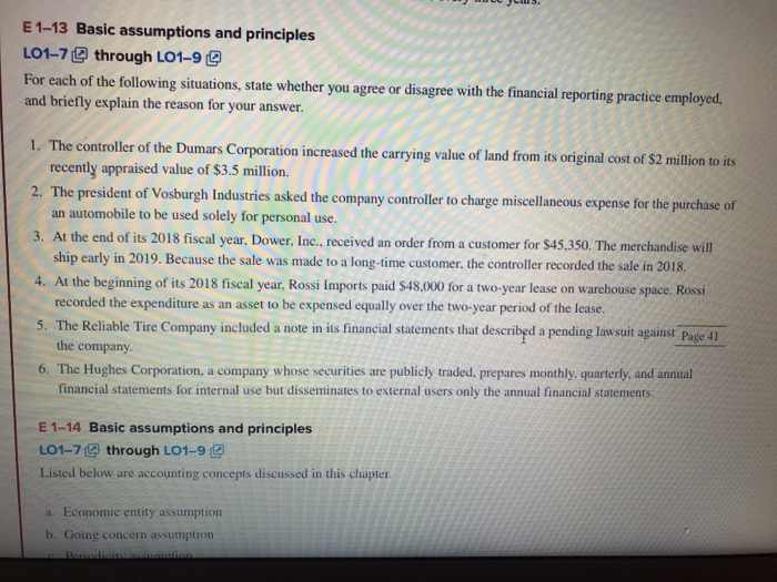  E 1-13 Basic assumptions and principles LO1-7 through LO1-92 For each