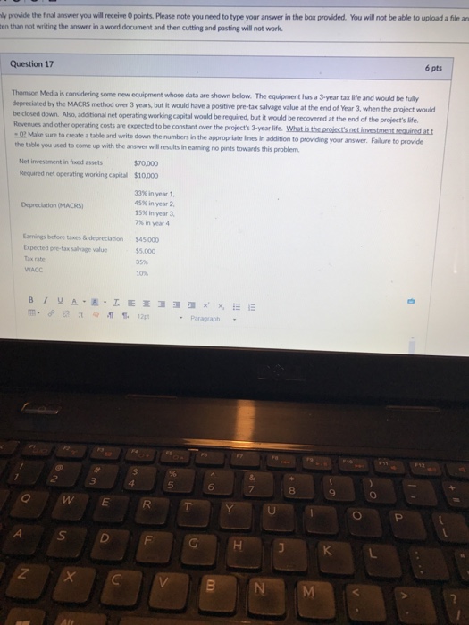  Thomson Media is considering some new equipment whose data are shown