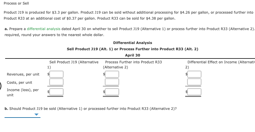  Process or Sell Product 319 is produced for $3.3 per gallon.